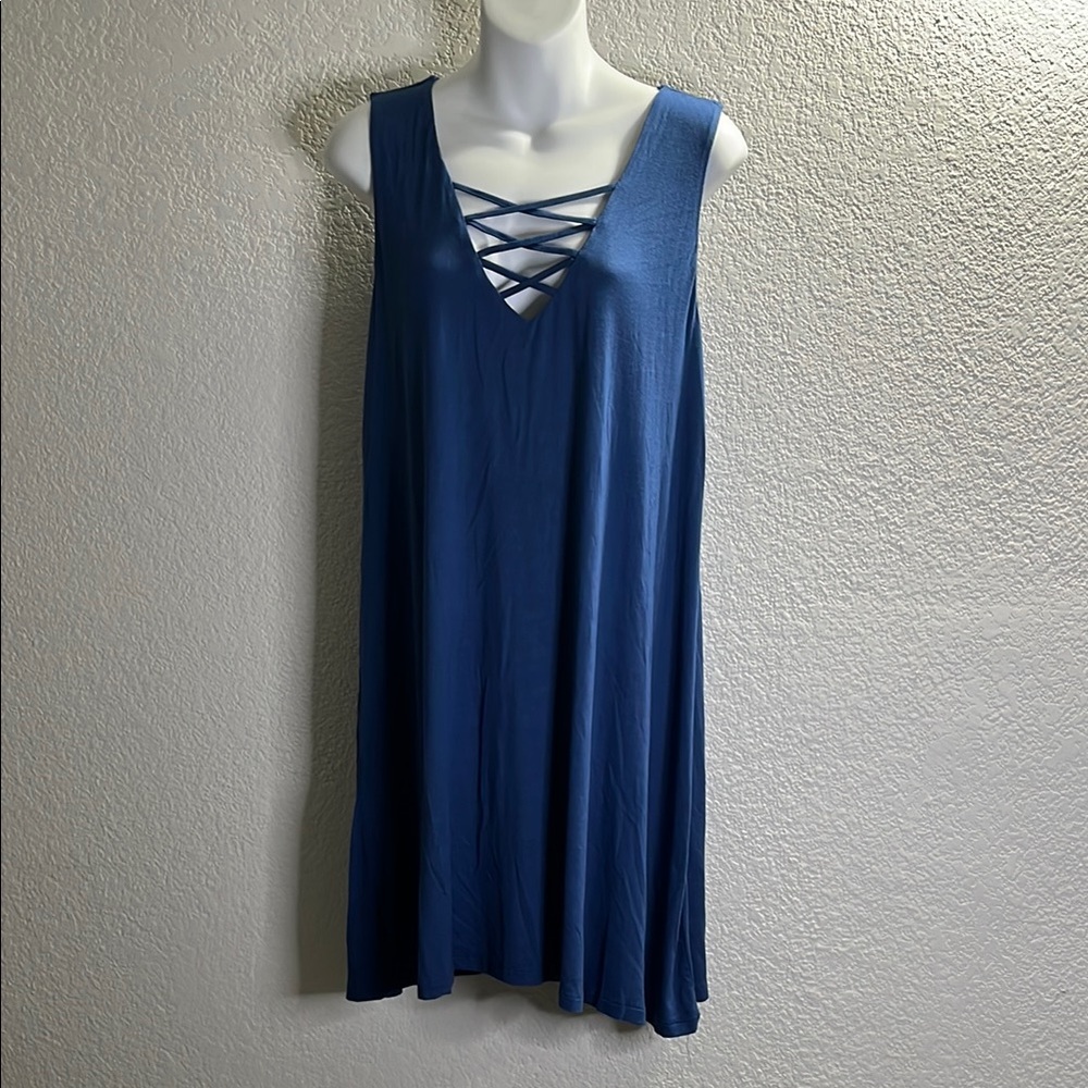 Living Doll Blue Dress with Crisscross Neckline